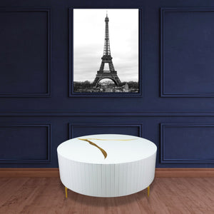 Homeroots 40" Round White And Gold Wood Coffee Table With Glamorous Abstract Design For Modern Living Spaces   571665