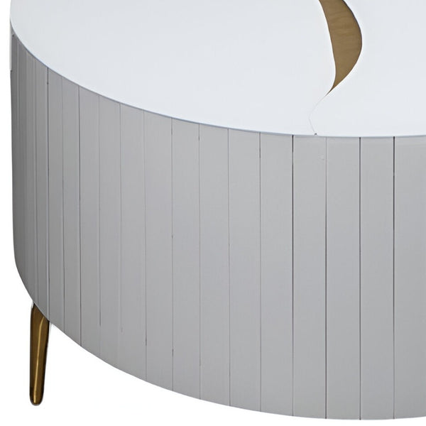 Homeroots 40" Round White And Gold Wood Coffee Table With Glamorous Abstract Design For Modern Living Spaces   571665