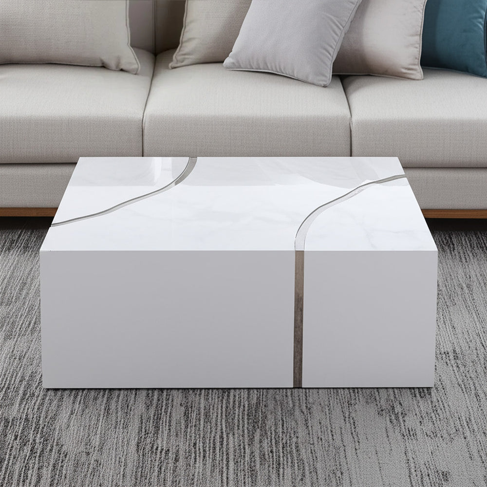 Homeroots 48" Stylish White And Silver Glass Coffee Table With Solid Wood Base For Modern Living Rooms   571667