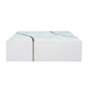 Homeroots 48" Stylish White And Silver Glass Coffee Table With Solid Wood Base For Modern Living Rooms   571667