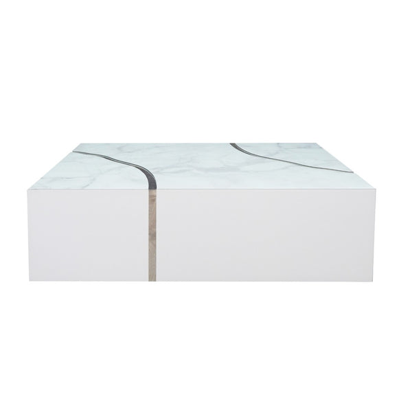 Homeroots 48" Stylish White And Silver Glass Coffee Table With Solid Wood Base For Modern Living Rooms   571667