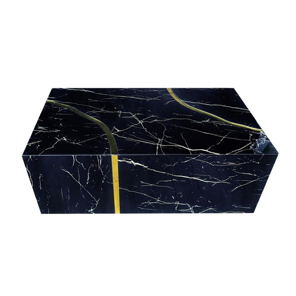 Homeroots 48" Black And Gold Faux Marble Coffee Table - Modern Solid Base Design For Chic Living Spaces   571668