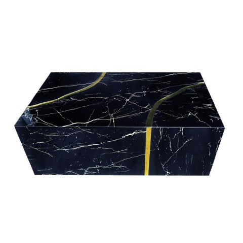 Homeroots 48" Black And Gold Faux Marble Coffee Table - Modern Solid Base Design For Chic Living Spaces   571668
