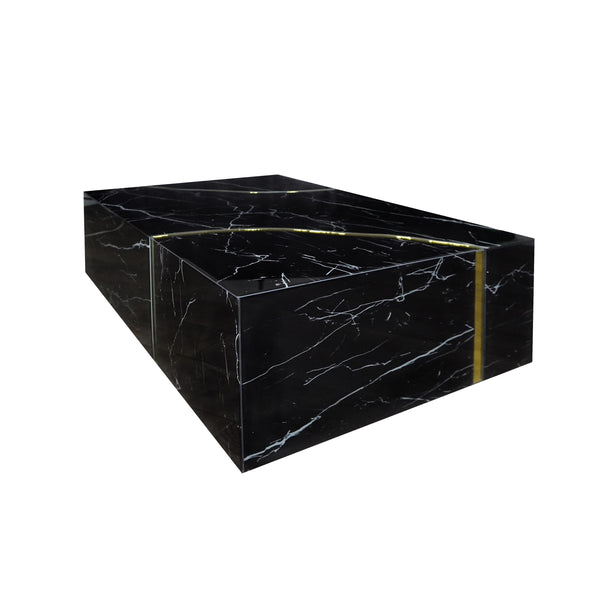 Homeroots 48" Black And Gold Faux Marble Coffee Table - Modern Solid Base Design For Chic Living Spaces   571668