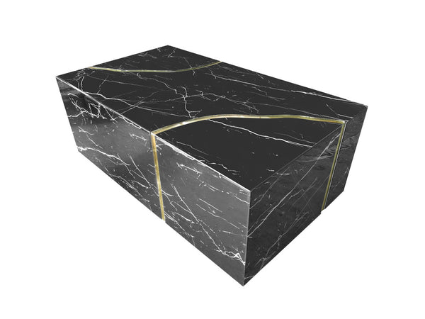 Homeroots 48" Black And Gold Faux Marble Coffee Table - Modern Solid Base Design For Chic Living Spaces   571668