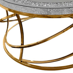 Homeroots 36" Silver And Gold Mirrored Glass Coffee Table With Faux Crystal Top And Stylish Geometric Base   571670