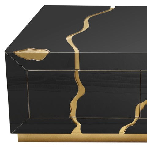 Homeroots 40" Black And Gold Modern Coffee Table With Drawers - Chic Solid Wood Base For Stylish Living Spaces   571671