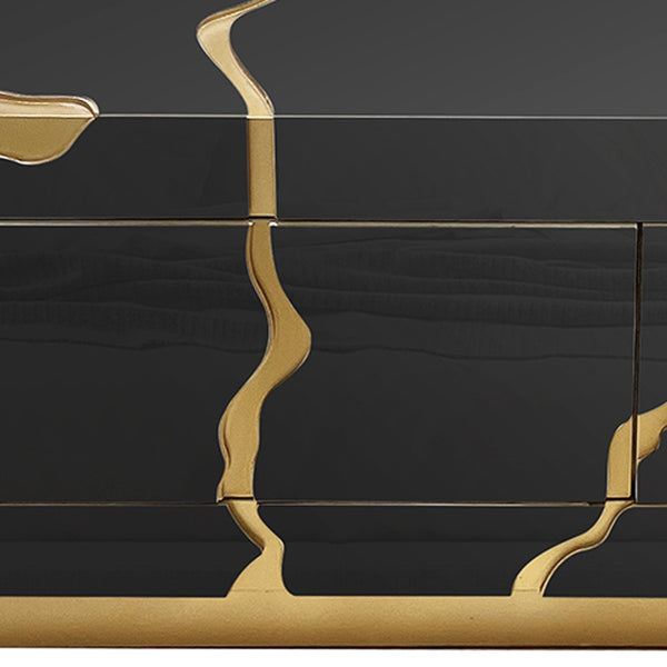 Homeroots 40" Black And Gold Modern Coffee Table With Drawers - Chic Solid Wood Base For Stylish Living Spaces   571671