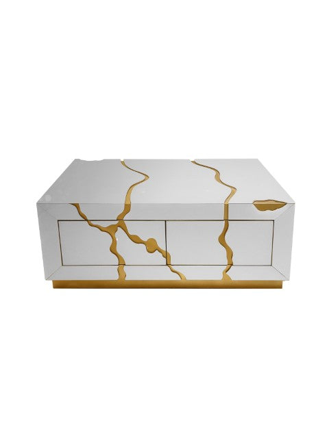 Homeroots 40" White And Gold Solid Wood Coffee Table With Contemporary Design And Two Convenient Drawers   571672