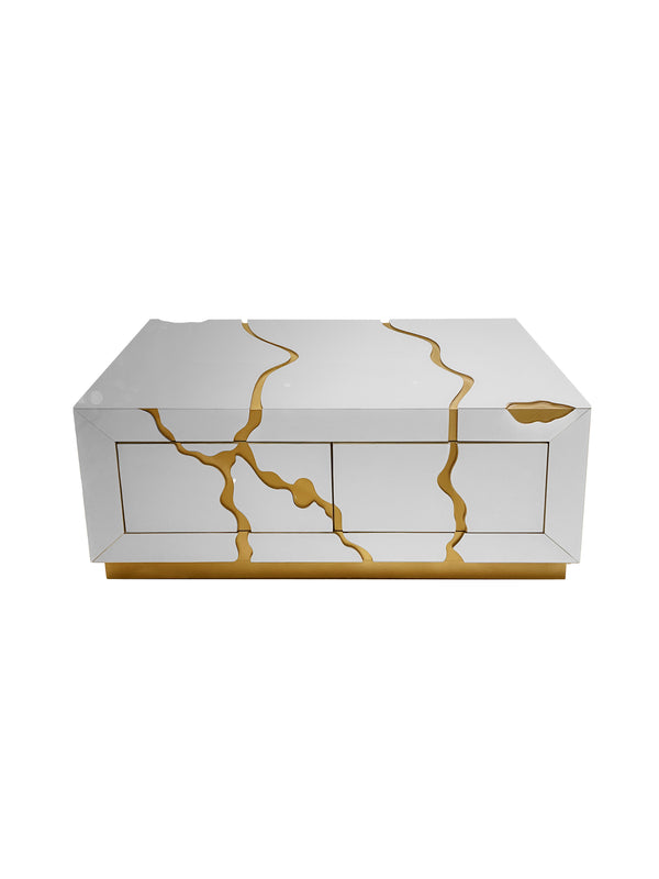 Homeroots 40" White And Gold Solid Wood Coffee Table With Contemporary Design And Two Convenient Drawers   571672