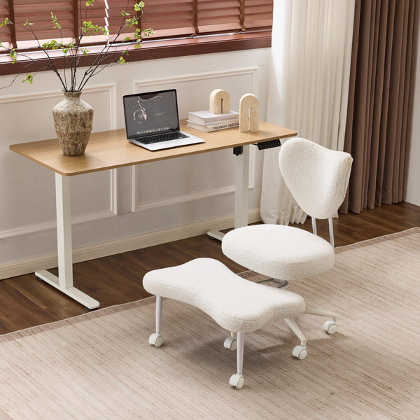 English Elm Meditation ergonomic cross-legged chair with lumbar support, adjustable cushion, casters, plush comfort Beige W3248P354247