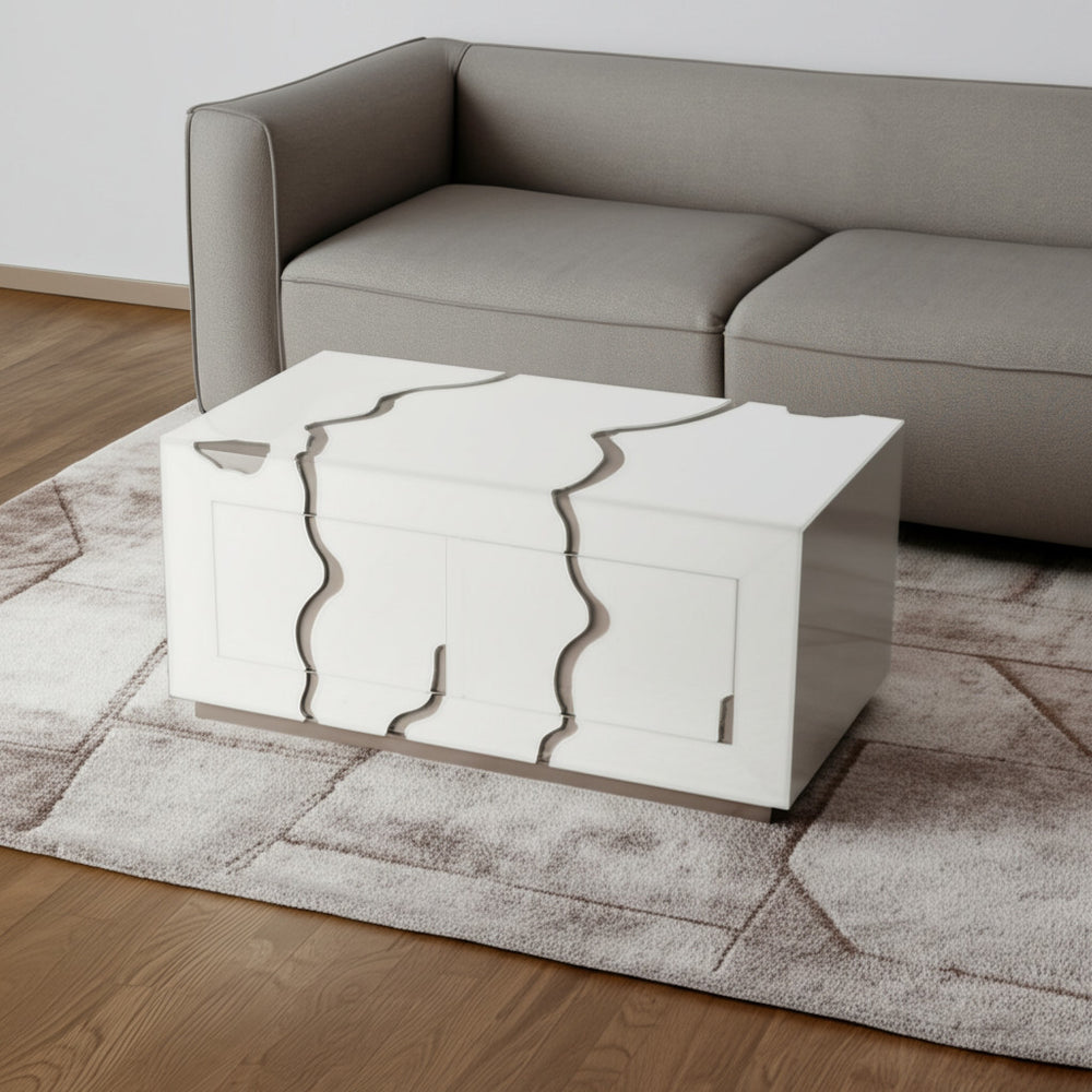 Homeroots 40" White And Silver Modern Abstract Coffee Table With 4 Drawers For Stylish Living Room Decor   571673