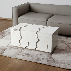 Homeroots 40" White And Silver Modern Abstract Coffee Table With 4 Drawers For Stylish Living Room Decor   571673