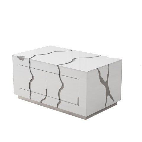 Homeroots 40" White And Silver Modern Abstract Coffee Table With 4 Drawers For Stylish Living Room Decor   571673