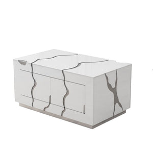 Homeroots 40" White And Silver Modern Abstract Coffee Table With 4 Drawers For Stylish Living Room Decor   571673