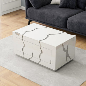 Homeroots 40" White And Silver Modern Abstract Coffee Table With 4 Drawers For Stylish Living Room Decor   571673