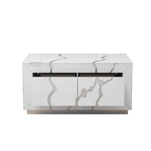 Homeroots 40" White And Silver Modern Abstract Coffee Table With 4 Drawers For Stylish Living Room Decor   571673