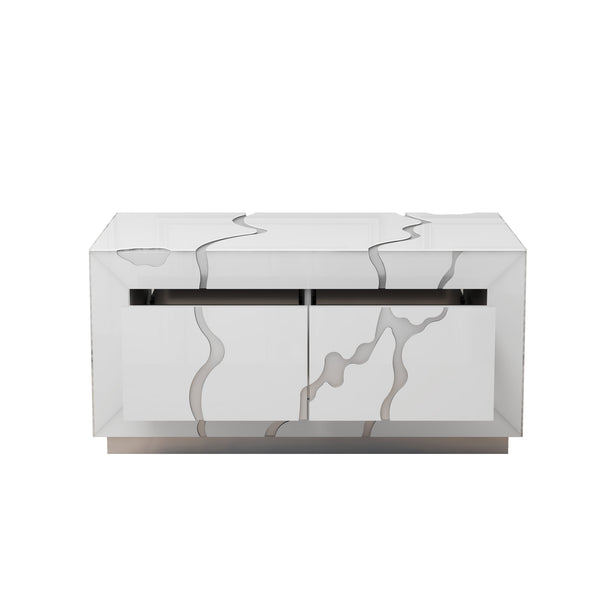 Homeroots 40" White And Silver Modern Abstract Coffee Table With 4 Drawers For Stylish Living Room Decor   571673