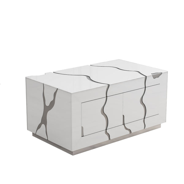 Homeroots 40" White And Silver Modern Abstract Coffee Table With 4 Drawers For Stylish Living Room Decor   571673