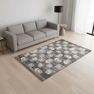 HomeRoots 5' Modern Abstract Area Rug in Warm Brown and Beige - Stain Resistant, Durable, Easy Care Design 5' X 8' 571681