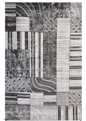 HomeRoots 5' Abstract Area Rug in Gray, Brown & Beige - Modern Design, Stain Resistant, Ideal for Family Spaces 5' X 8' 571685