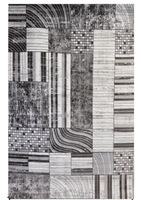 HomeRoots 5' Abstract Area Rug in Gray, Brown & Beige - Modern Design, Stain Resistant, Ideal for Family Spaces 5' X 8' 571685