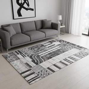 HomeRoots 5' Abstract Area Rug in Gray, Brown & Beige - Modern Design, Stain Resistant, Ideal for Family Spaces 5' X 8' 571685