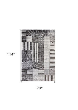 HomeRoots 5' Abstract Area Rug in Gray, Brown & Beige - Modern Design, Stain Resistant, Ideal for Family Spaces 7' X 10' 571686
