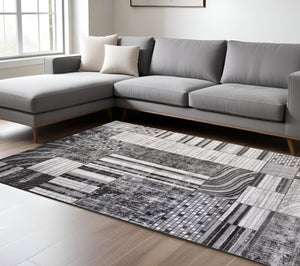 HomeRoots 5' Abstract Area Rug in Gray, Brown & Beige - Modern Design, Stain Resistant, Ideal for Family Spaces 7' X 10' 571686