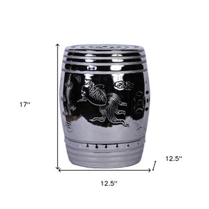 Homeroots 17" Silver Ceramic Round Drum End Table - Stylish Accent For Living Room Or Entryway Decor   571688