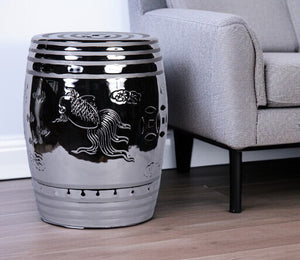 Homeroots 17" Silver Ceramic Round Drum End Table - Stylish Accent For Living Room Or Entryway Decor   571688