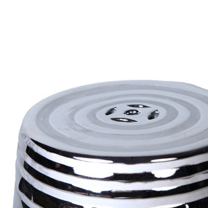 Homeroots 17" Silver Ceramic Round Drum End Table - Stylish Accent For Living Room Or Entryway Decor   571688