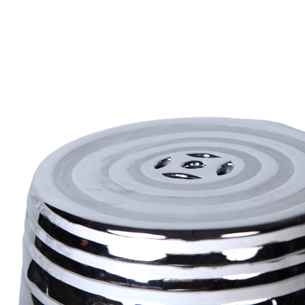 Homeroots 17" Silver Ceramic Round Drum End Table - Stylish Accent For Living Room Or Entryway Decor   571688