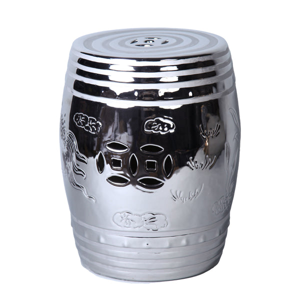 Homeroots 17" Silver Ceramic Round Drum End Table - Stylish Accent For Living Room Or Entryway Decor   571688