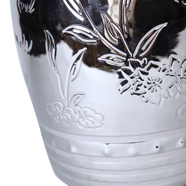 Homeroots 17" Silver Ceramic Round Drum End Table - Stylish Accent For Living Room Or Entryway Decor   571688