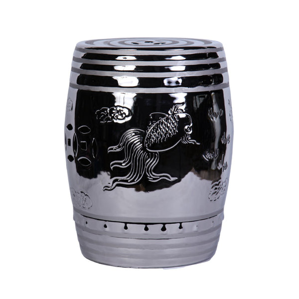 Homeroots 17" Silver Ceramic Round Drum End Table - Stylish Accent For Living Room Or Entryway Decor   571688