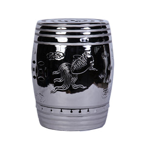 Homeroots 17" Silver Ceramic Round Drum End Table - Stylish Accent For Living Room Or Entryway Decor   571688