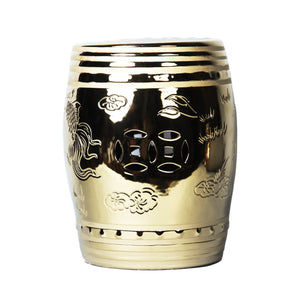 Homeroots 17" Gold Ceramic Round Drum End Table - Unique Asian-inspired Accent For Living Room Or Entryway   571689