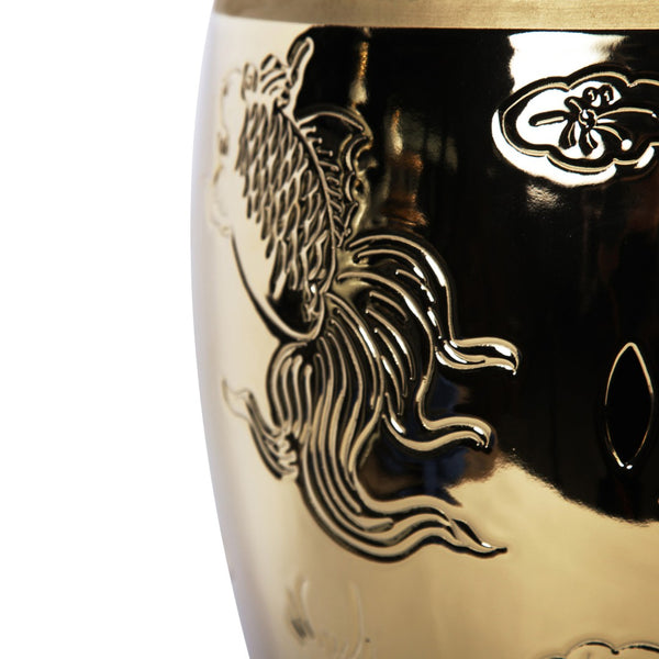 Homeroots 17" Gold Ceramic Round Drum End Table - Unique Asian-inspired Accent For Living Room Or Entryway   571689