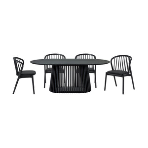 Homeroots Five Piece Black Oval Dining Set With Four Chairs  Wood 571705