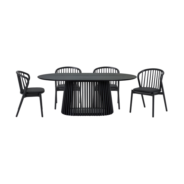 Homeroots Five Piece Black Oval Dining Set With Four Chairs  Wood 571705