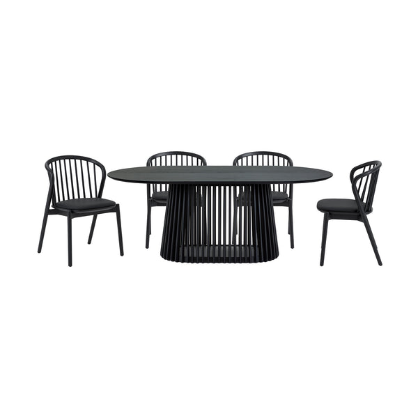 Homeroots Five Piece Black Oval Dining Set With Four Chairs  Wood 571705