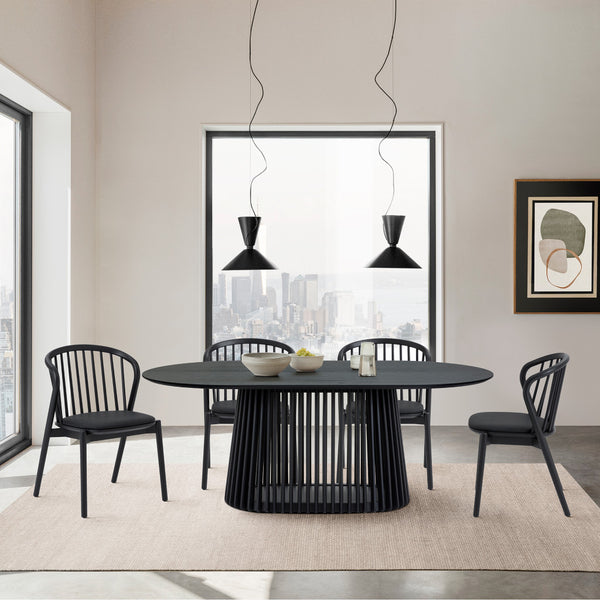 Homeroots Five Piece Black Oval Dining Set With Four Chairs  Wood 571705