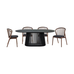 Homeroots Five Piece Black Oval Dining Set With Four Chairs  Wood 571706