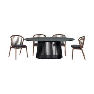 Homeroots Five Piece Black Oval Dining Set With Four Chairs  Wood 571706