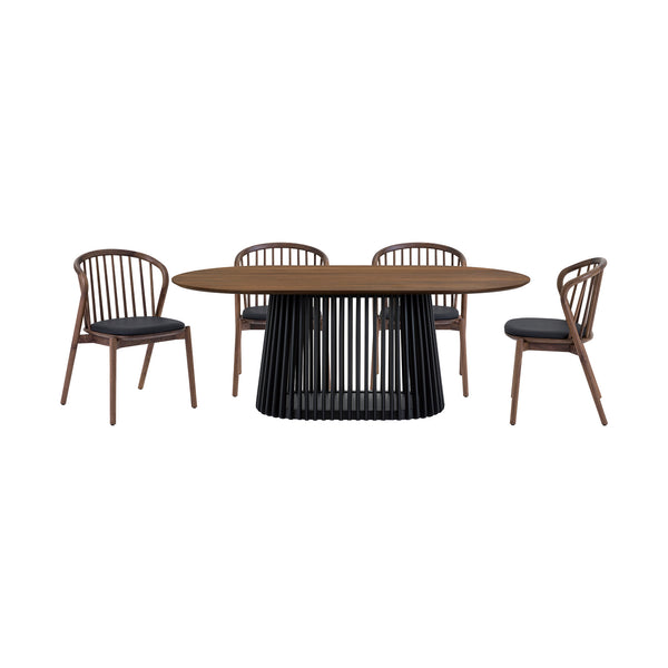 Homeroots Five Piece Brown And Black Oval Dining Set With Four Chairs  Wood 571707