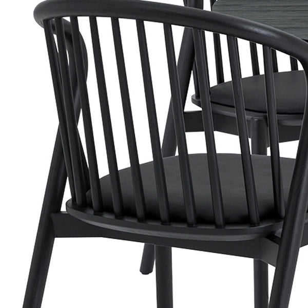 Homeroots Five Piece Black Round Dining Set With Four Chairs  Wood 571708