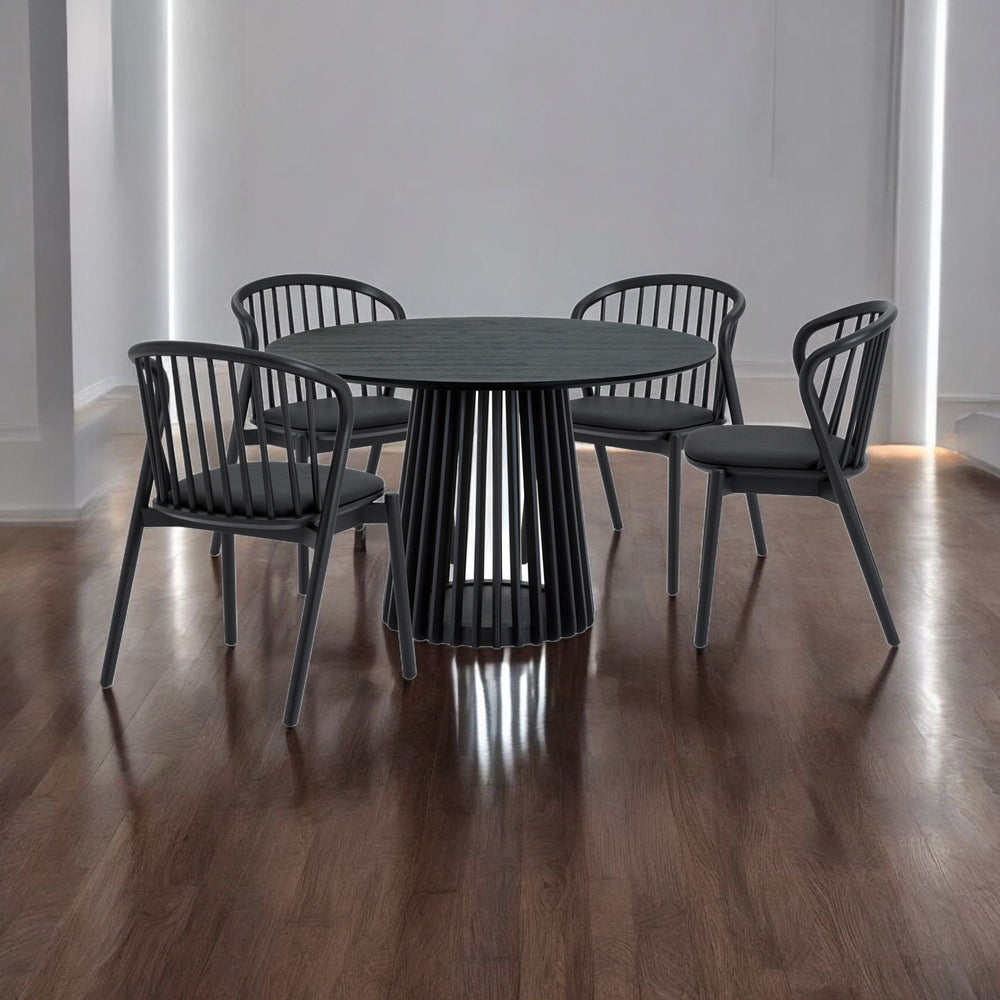 Homeroots Five Piece Black Round Dining Set With Four Chairs  Wood 571708