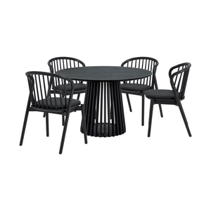 Homeroots Five Piece Black Round Dining Set With Four Chairs  Wood 571708