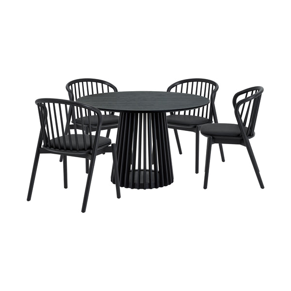 Homeroots Five Piece Black Round Dining Set With Four Chairs  Wood 571708